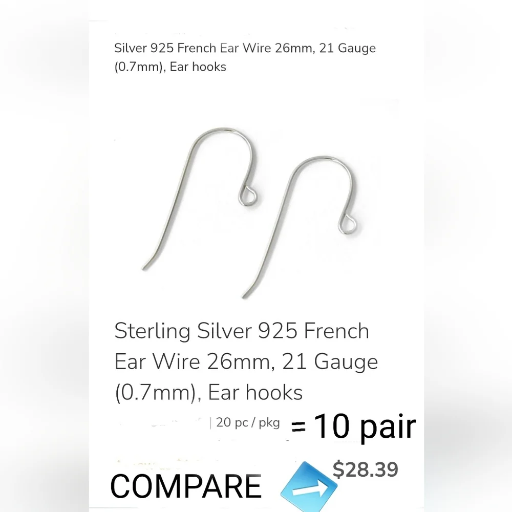 12 Solid Sterling Silver Ear Wires
